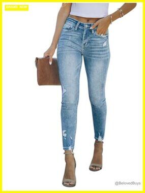 Ripped Skinny Jeans Distressed Stretchy Denim Pants Mid Rise
